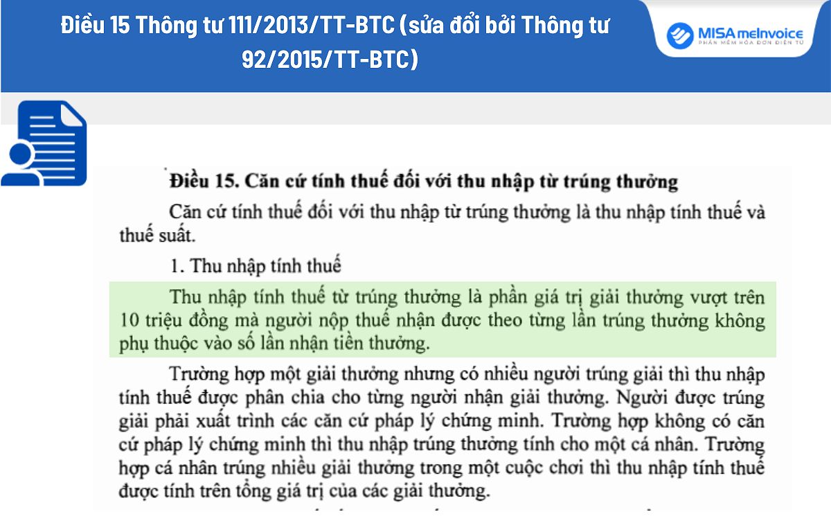 Căn cứ tính thuế từ thu nhập trúng thưởng