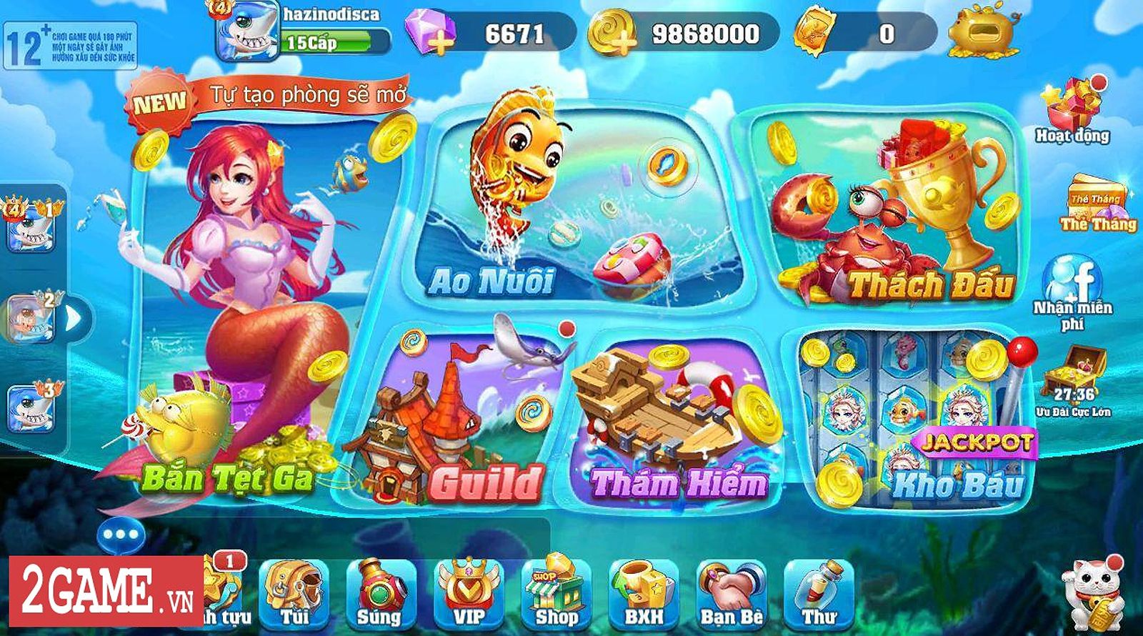 Hình ảnh game Cá Mập với hệ thống nhiệm vụ phong phú.